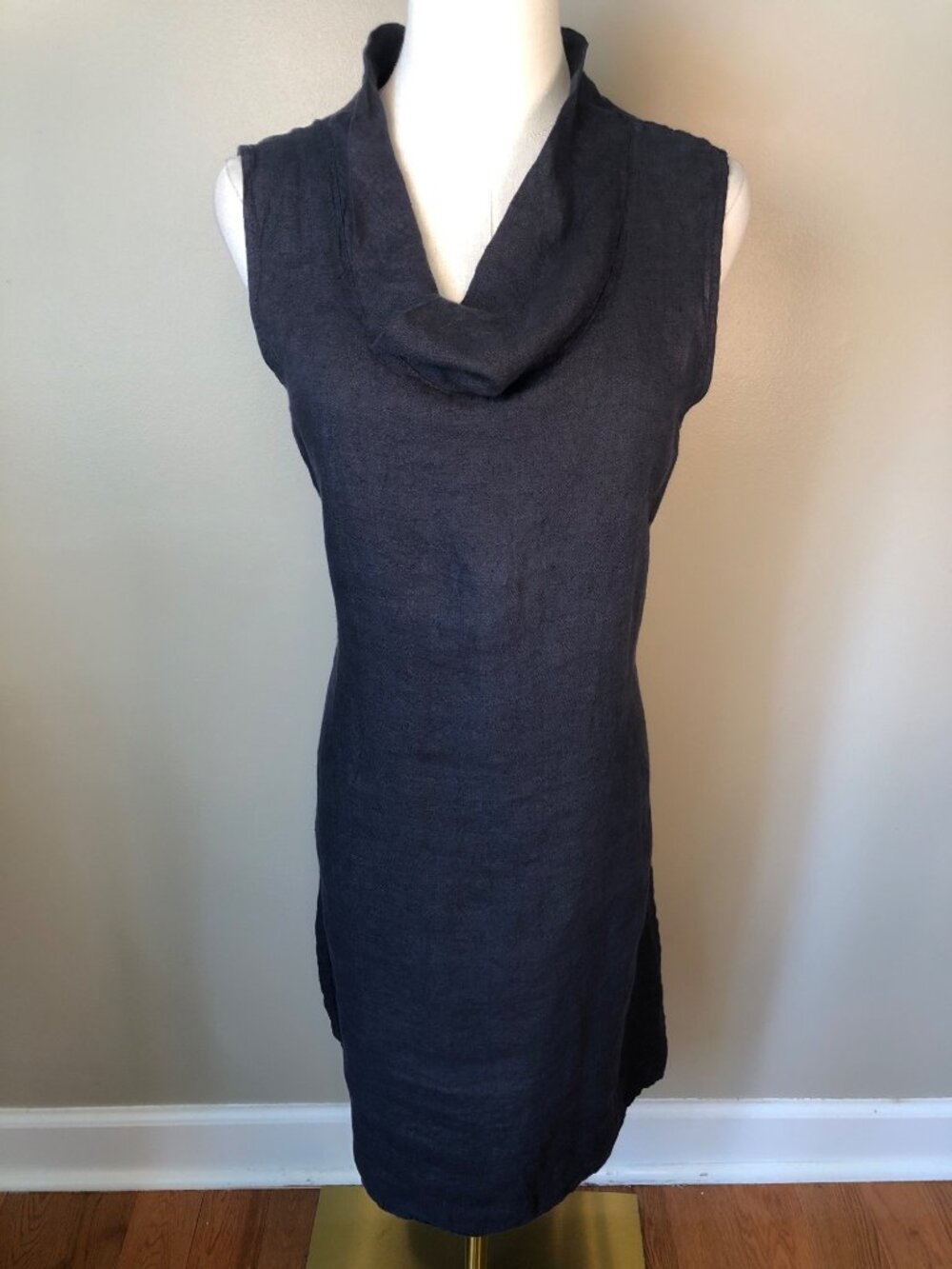 Lina Tomei Made in Italy Linen Sheath Sleeveless Dress Navy Size M
